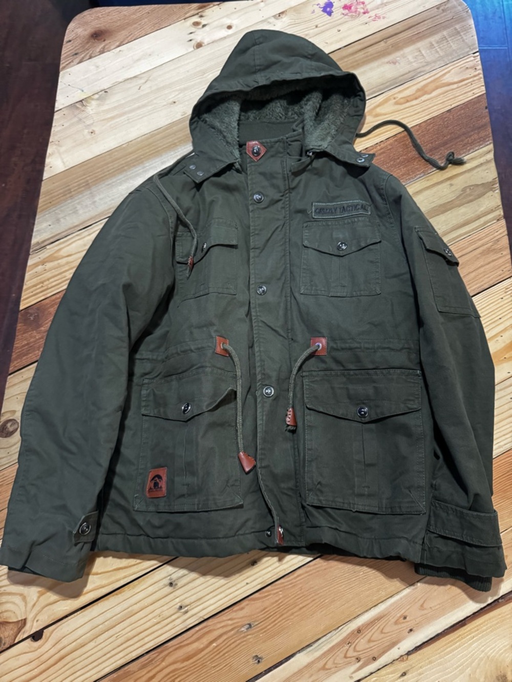Men's Hooded Military Field Jacket in Olive Green